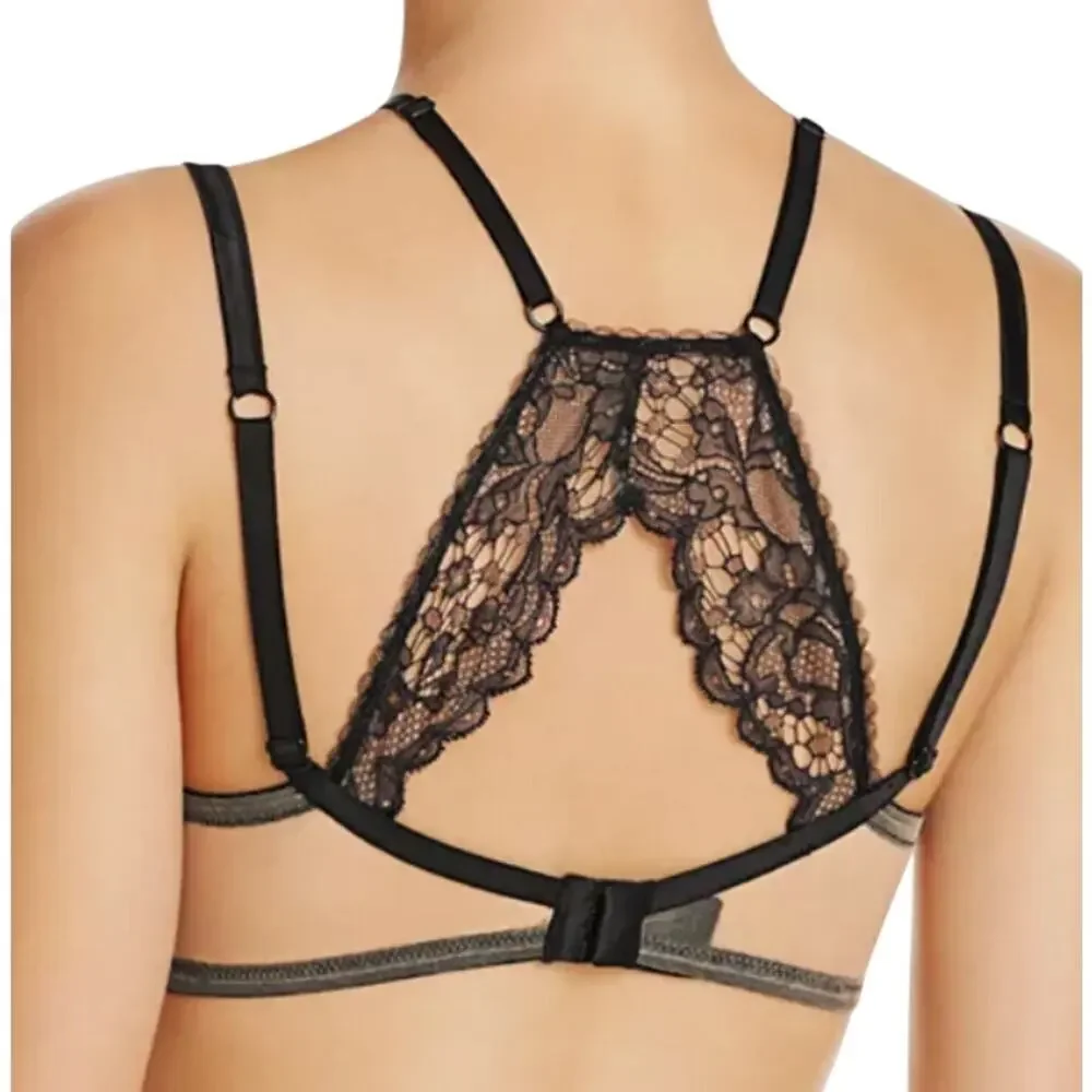 Else Women's 36A Black Yasmin Harness Racerback Underwire Satin Lace Bra